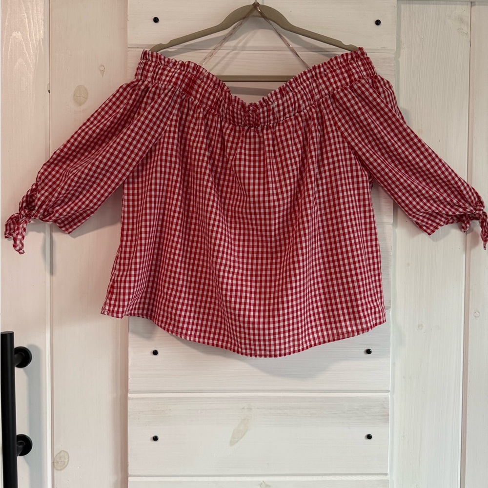 Red Gingham Off-Shoulder Top